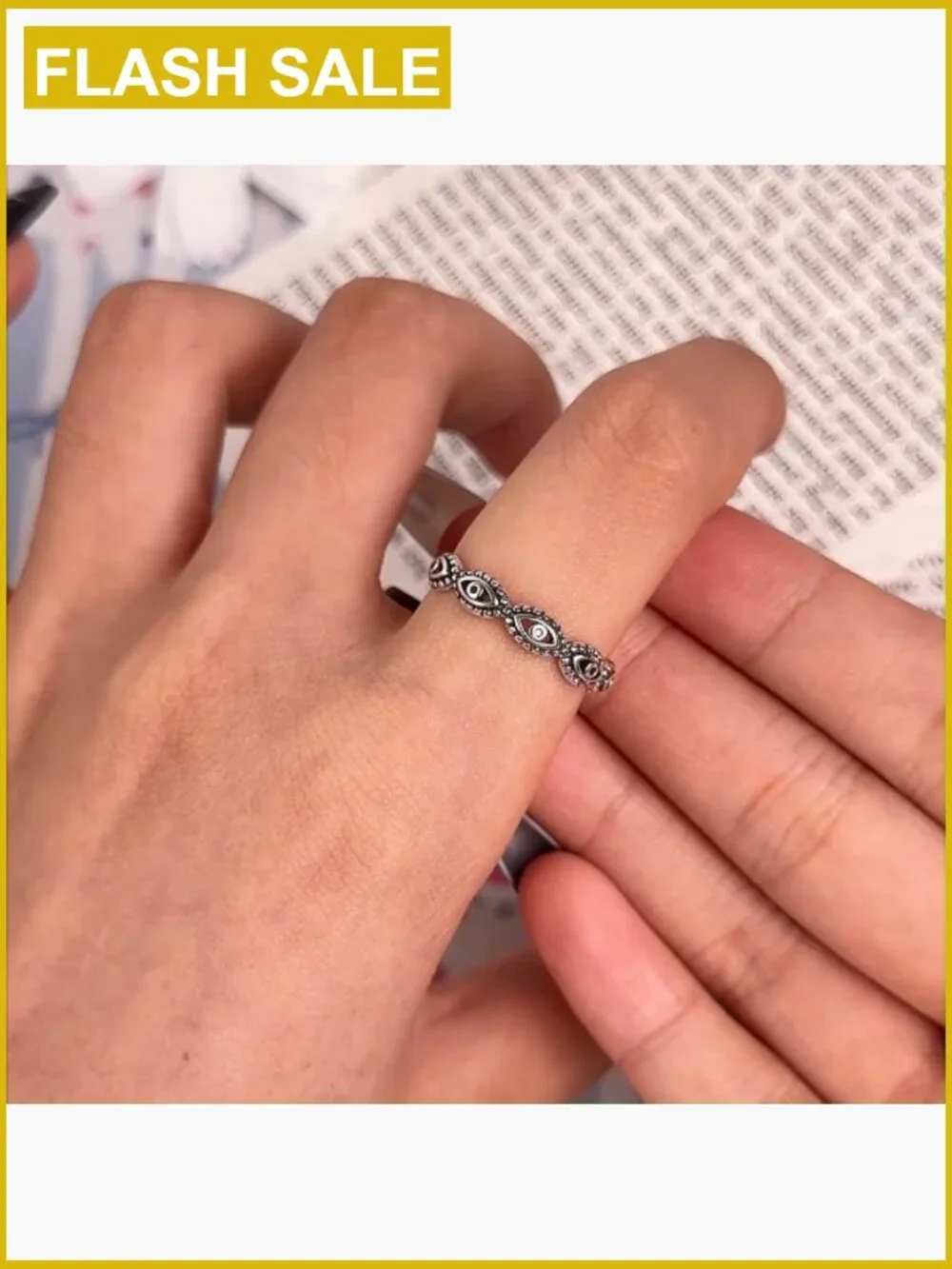 Sterling Silver Evil Eye Stacking Ring Size 10, Cubic Zirconia